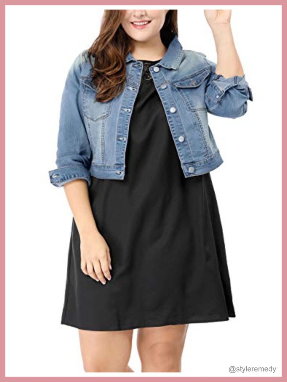 Plus Size Cropped Denim Jacket with Button Pockets Women's Stitching